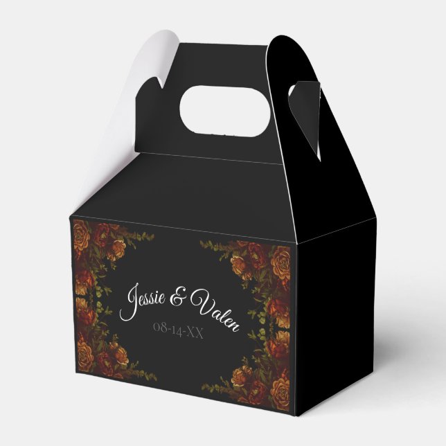 Rustic Orange Black Elegant Wedding Favor Boxes (Front Side)