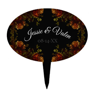 Rustic Orange Black Elegant Wedding Invitation Cake Topper