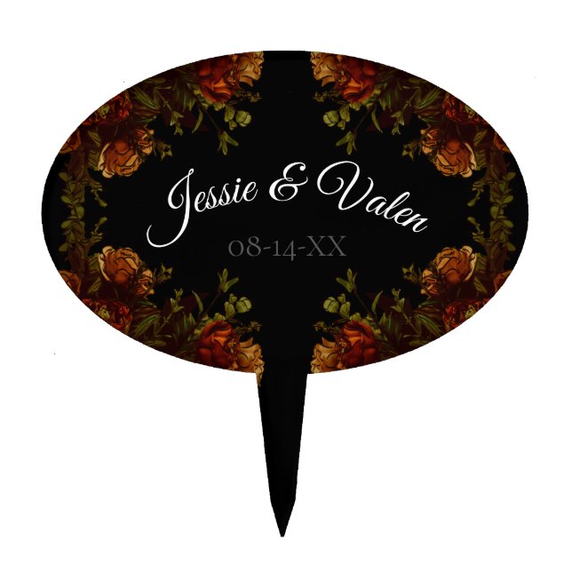 Rustic Orange Black Elegant Wedding Invitation Cake Topper (Front)
