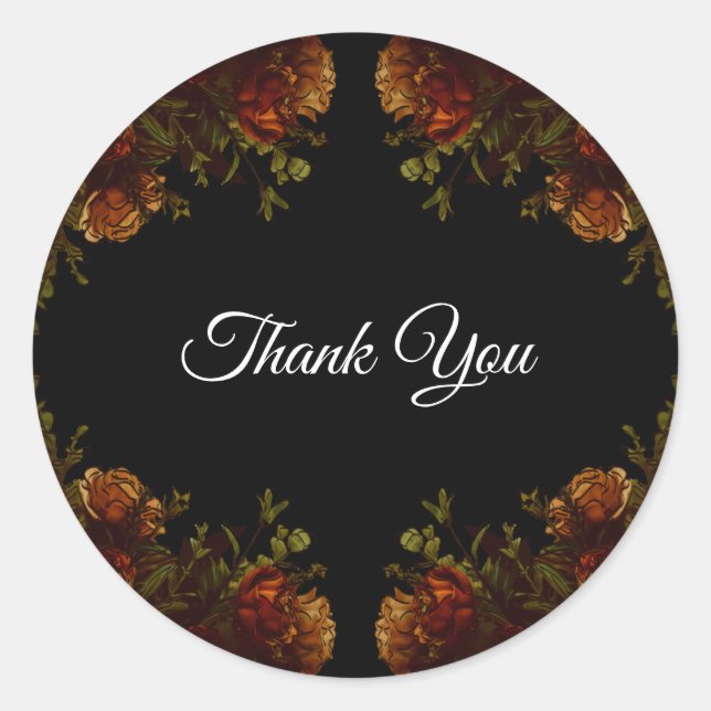 Rustic Orange Black Elegant Wedding Invitation Classic Round Sticker (Front)