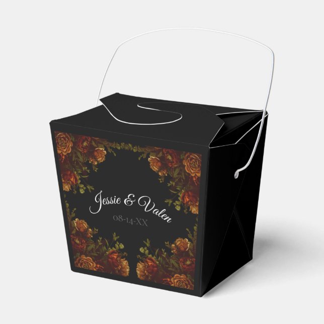 Rustic Orange Black Elegant Wedding Invitation Favor Boxes (Front Side)