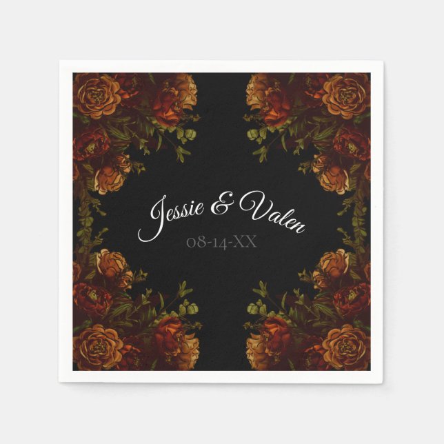 Rustic Orange Black Elegant Wedding Invitation Napkins (Front)