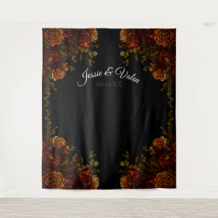Rustic Orange Black Elegant Wedding Invitation Tapestry