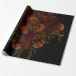 Rustic Orange Black Elegant Wedding Invitation Wrapping Paper<br><div class="desc">Elegant dark rustic orange floral on black wedding invitation is lovely with orange roses and greenery on a dark black background for a gothic wedding look.  The flowers adorn the corners for an elegant,  modern and sophisticated look.  Perfect for a fall,  Halloween or gothic style wedding.</div>