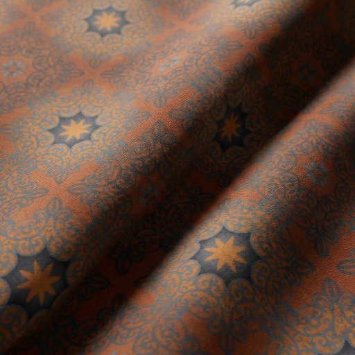 Rustic Orange Black Moroccan Arabesque Damask Fabric