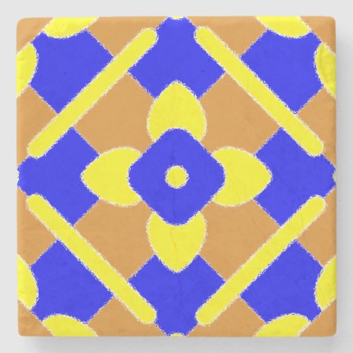 Rustic Orange Blue Yellow Spanish Marble Tile Stone Coaster