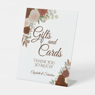 Rustic Orange Boho Floral Gifts & Cards Wedding Pedestal Sign