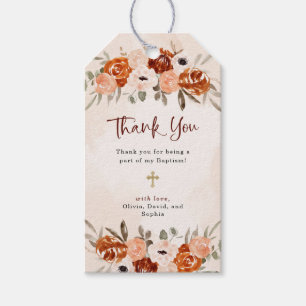 Rustic Orange Boho Watercolor Blush Baptism Gift Tags