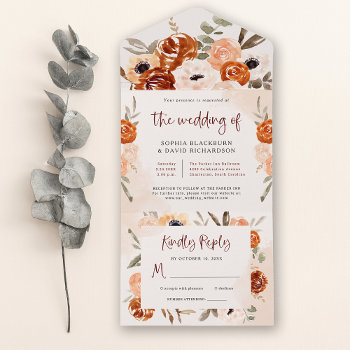 Rustic Orange Boho | Watercolor Blush Wedding All In One Invitation by Customize_My_Wedding at Zazzle