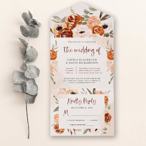 Rustic Orange Boho | Watercolor Blush Wedding All In One Invitation