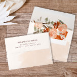 Rustic Orange Boho | Watercolor Blush Wedding Envelope<br><div class="desc">These beautiful and romantic wedding envelopes feature trendy boho style and elegant burgundy text. Rustic bohemian bouquets of orange,  peach,  blush,  and taupe flowers and neutral botanical leaves decorate the interior,  with matching subtle watercolor splashes on a soft blush exterior.</div>