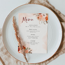 Rustic Orange Boho | Watercolor Blush Wedding Menu