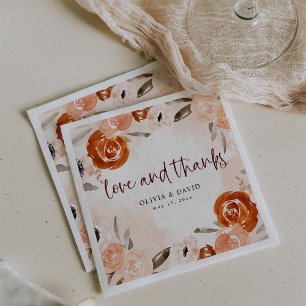 Rustic Orange Boho   Watercolor Blush Wedding Napkins