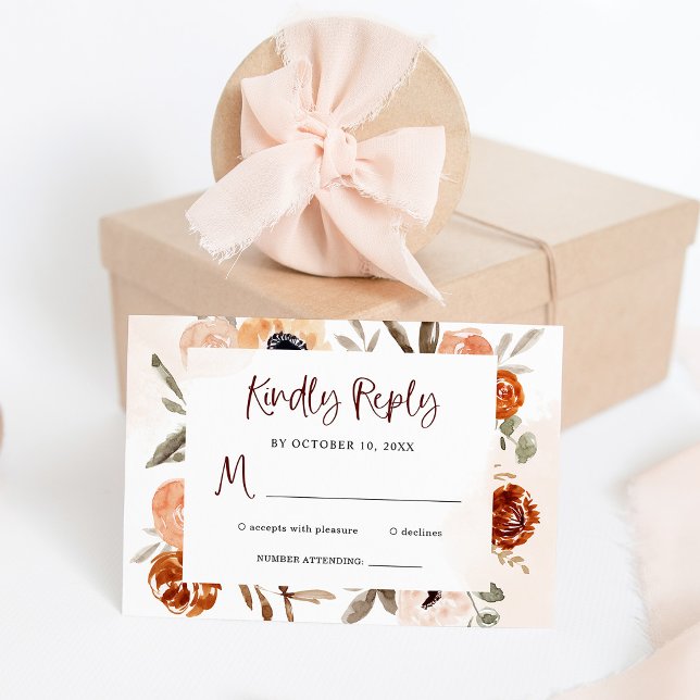 Rustic Orange Boho | Watercolor Wedding RSVP Card (Creator Uploaded)