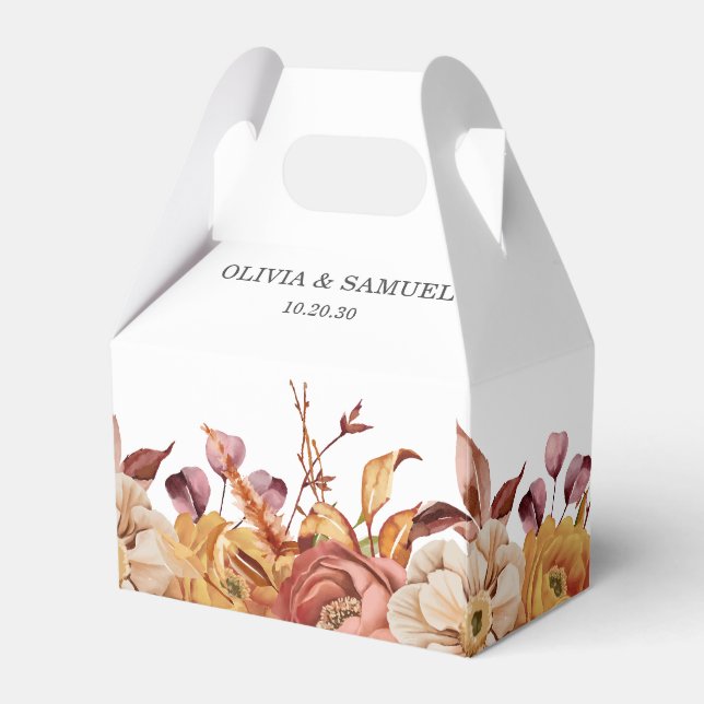 Rustic Orange Brown Autumn Floral Foliage Wedding  Favor Boxes (Front Side)