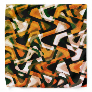 Rustic Orange Brown Black White Wavy Pattern Bandana