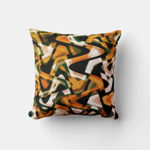Rustic Orange Brown Black White Wavy Pattern Throw Pillow