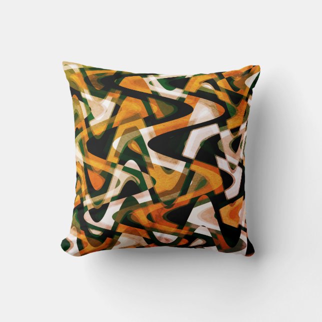 Rustic Orange Brown Black White Wavy Pattern Throw Pillow (Front)