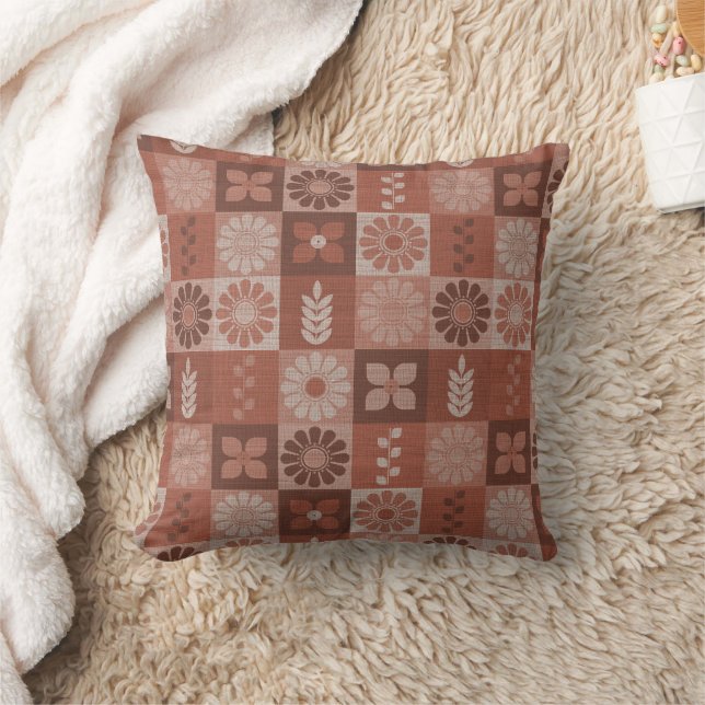 Rustic Orange Brown Burlap Flowers Throw Pillow (Blanket)