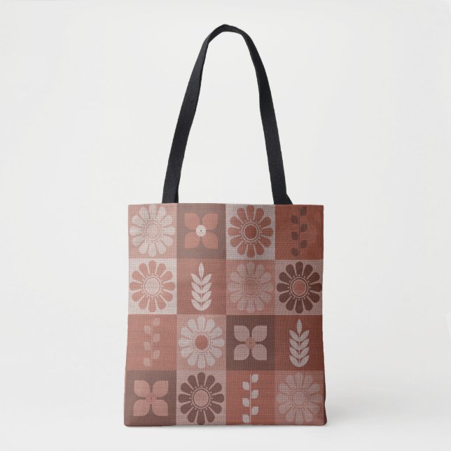 Rustic Orange Brown Burlap Linen Pattern Tote Bag (Front)
