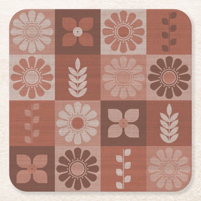 Rustic Orange Brown Burlap Pattern Paper Coaster (Front)