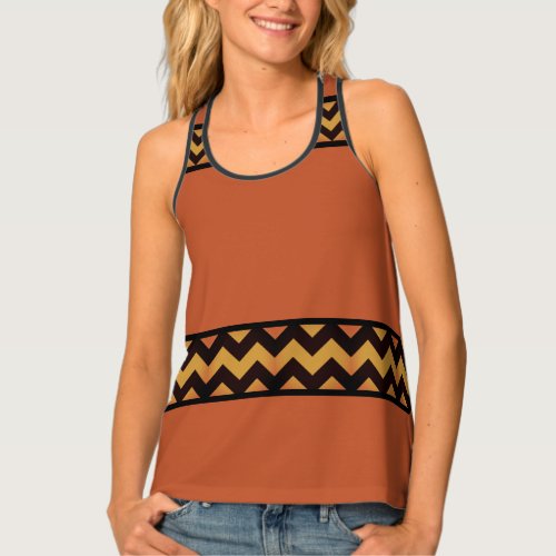 Rustic Orange Chevron Pattern Tank Top