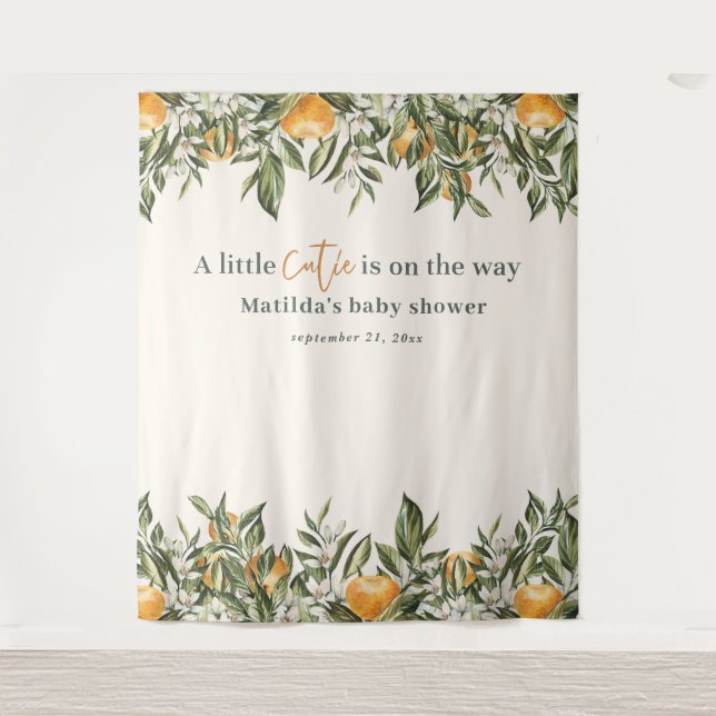 Rustic orange citrus a little cutie baby shower tapestry (Front)