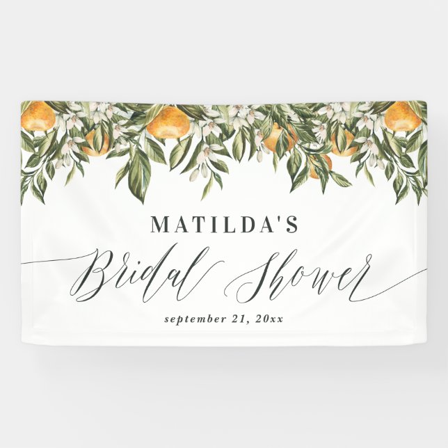 Rustic orange citrus botanical bridal shower party banner (Horizontal)