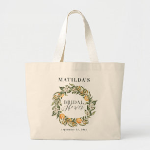 Rustic orange citrus botanical bridal shower party large tote bag
