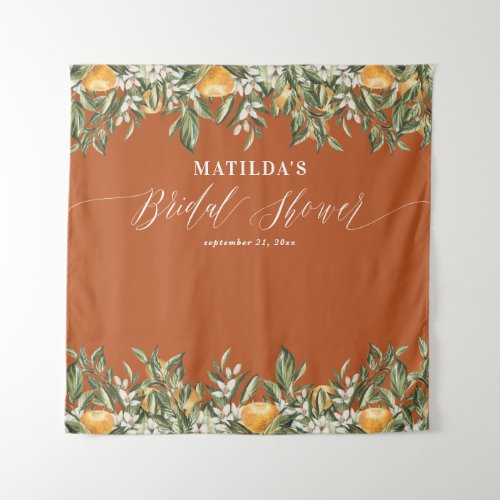 Rustic orange citrus botanical bridal shower party tapestry