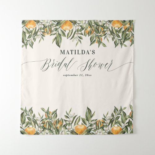 Rustic orange citrus botanical bridal shower party tapestry