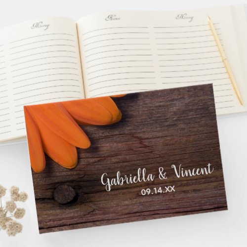 Rustic Orange Daisy and Barn Wood Country Wedding Guest Book