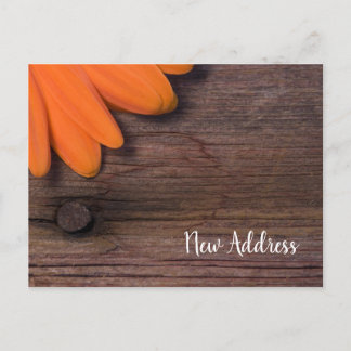 Rustic Orange Daisy and Barn Wood New Address Announcement Postcard