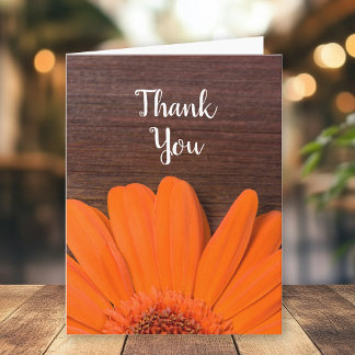 Rustic Orange Daisy and Barn Wood Thank You Card