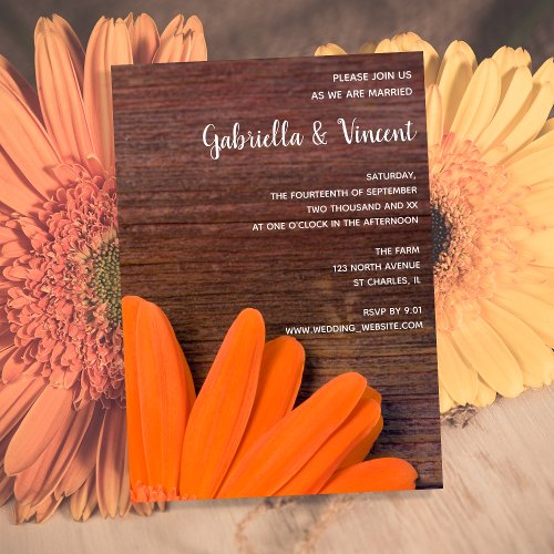 Rustic Orange Daisy Country Wedding Invitation