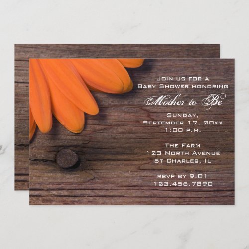 Rustic Orange Daisy Baby Shower Invitation