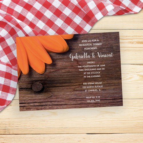 Rustic Orange Daisy Country Rehearsal Dinner Personalized Invitation