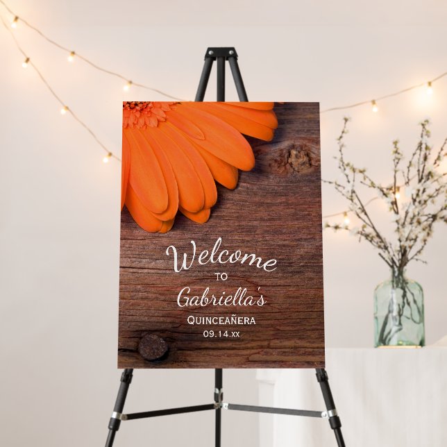 Rustic Orange Daisy Barn Wood Country Quinceañera Foam Board (In Situ (Stand))