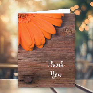 Rustic Orange Daisy Barn Wood Country Thank You Card