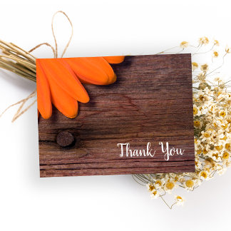 Rustic Orange Daisy Barn Wood Country Thank You Postcard