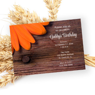 Rustic Orange Daisy Birthday Barn Party Invitation