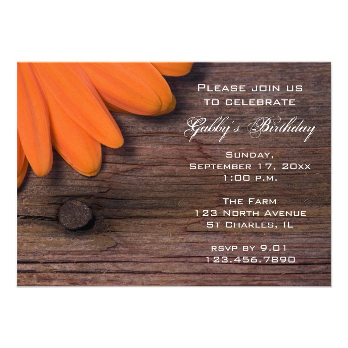 Rustic Orange Daisy Birthday Party Invitation