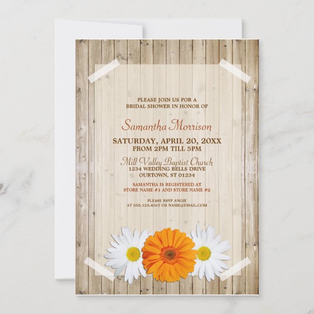 Rustic Orange Daisy Bridal Shower Invitation (Front)