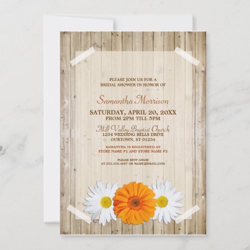 Rustic Orange Daisy Bridal Shower Invitation
