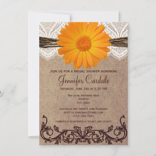 Rustic Orange Daisy Bridal Shower Invitations