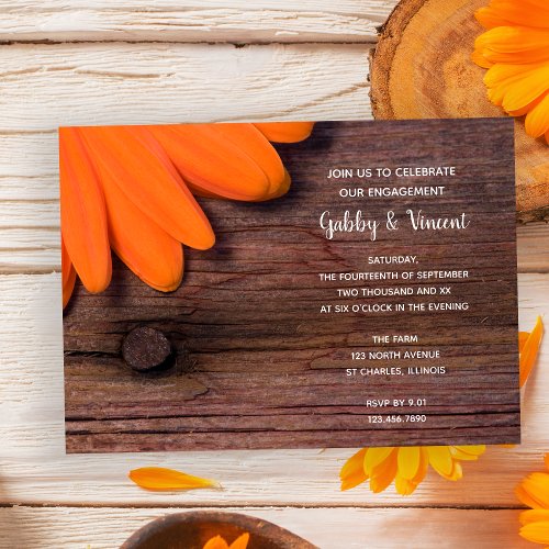 Rustic Orange Daisy Country Barn Engagement Party Invitation