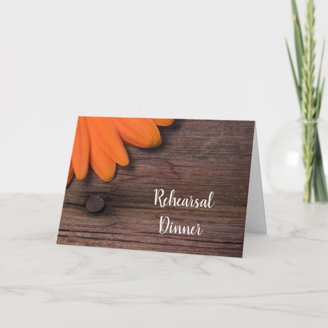 Rustic Orange Daisy Country Barn Rehearsal Dinner Invitation (Front)