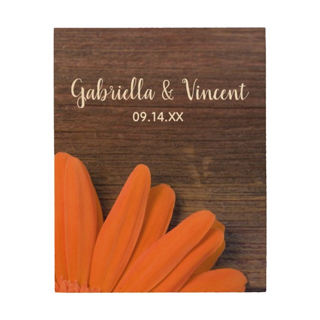 Rustic Orange Daisy Country Barn Wedding Keepsake Wood Wall Decor (Front)