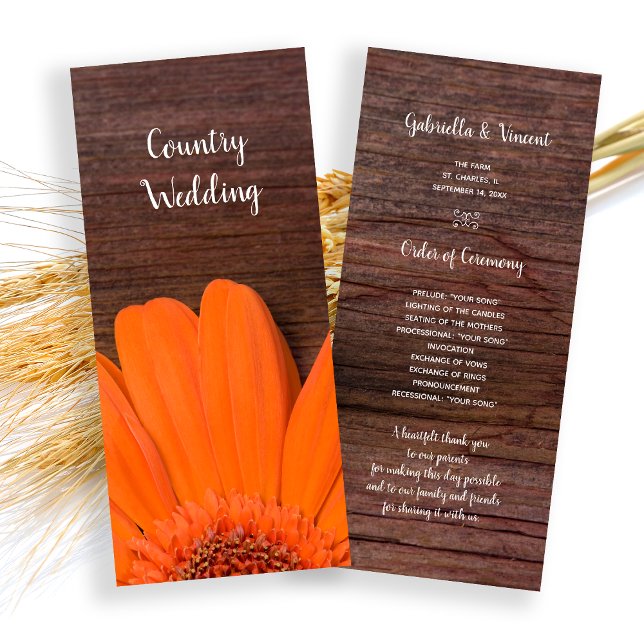 Rustic Orange Daisy Country Barn Wedding Program (Creator Uploaded)