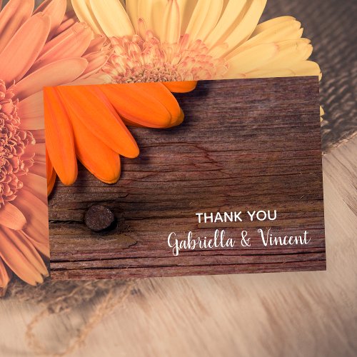 Rustic Orange Daisy Country Wedding Thank You Note Custom Invitation